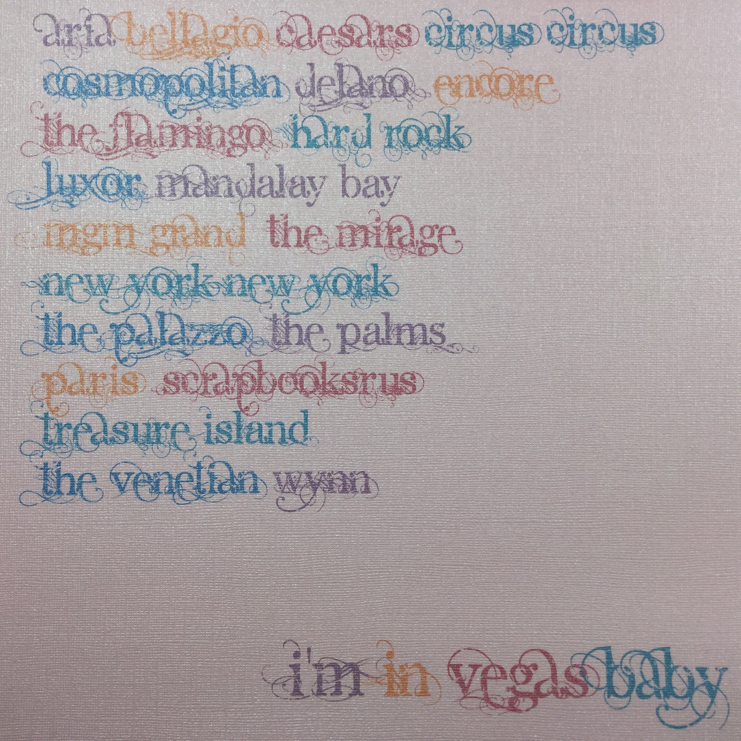 Las Vegas HOTELS & CASINOS Names 12"x12" Scrapbook Paper