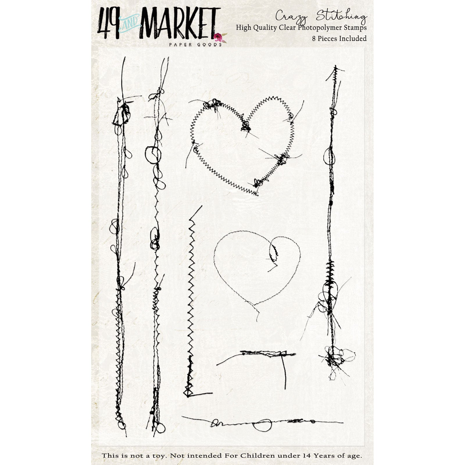 49 and Market CRAZY STITCHING Clear Acrylic Stamp Set 8pc Scrapbooksrus