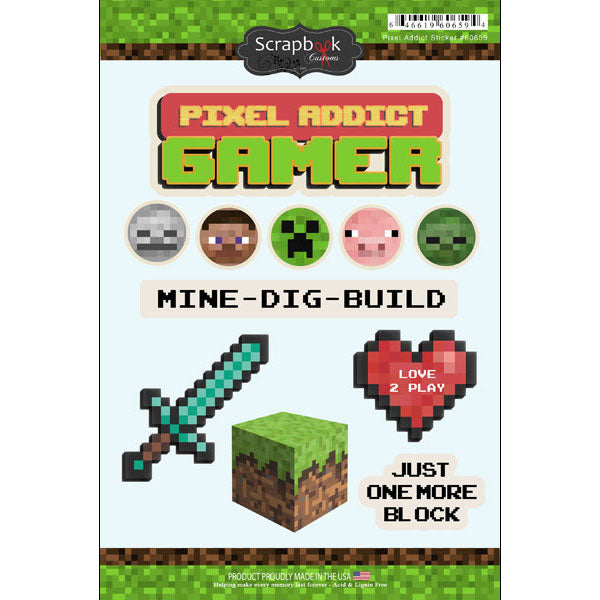 Scrapbook Customs PIXEL ADDICT Sticker 11pc Scrapbooksrus
