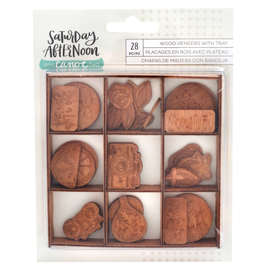 American Crafts One Canoe Two SATURDAY AFTERNOON Wood Veneers 28 pc. Scrapbooksrus