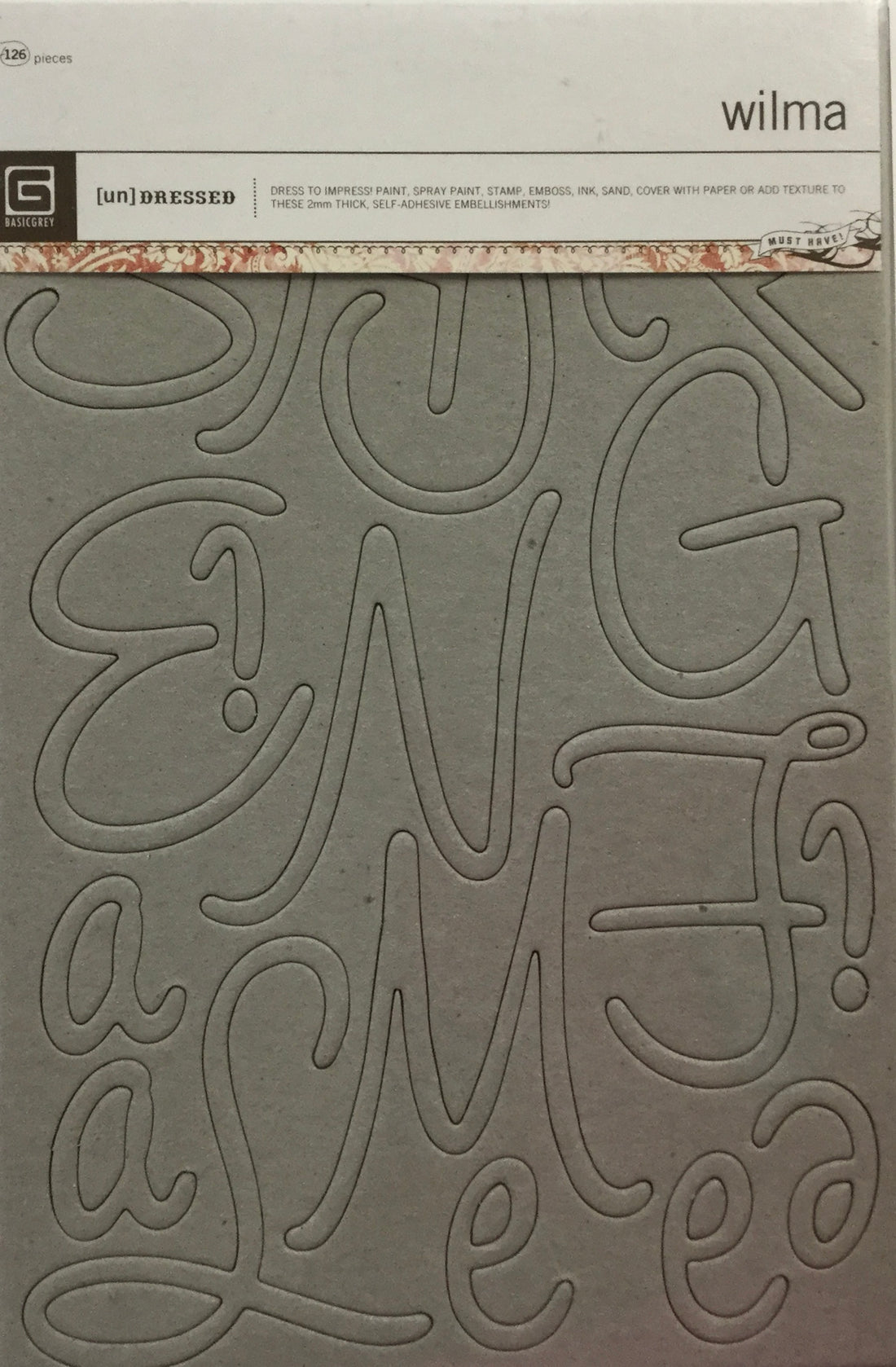 Basic Grey Undressed WILMA Chipboard Alphabets Scrapbooksrus