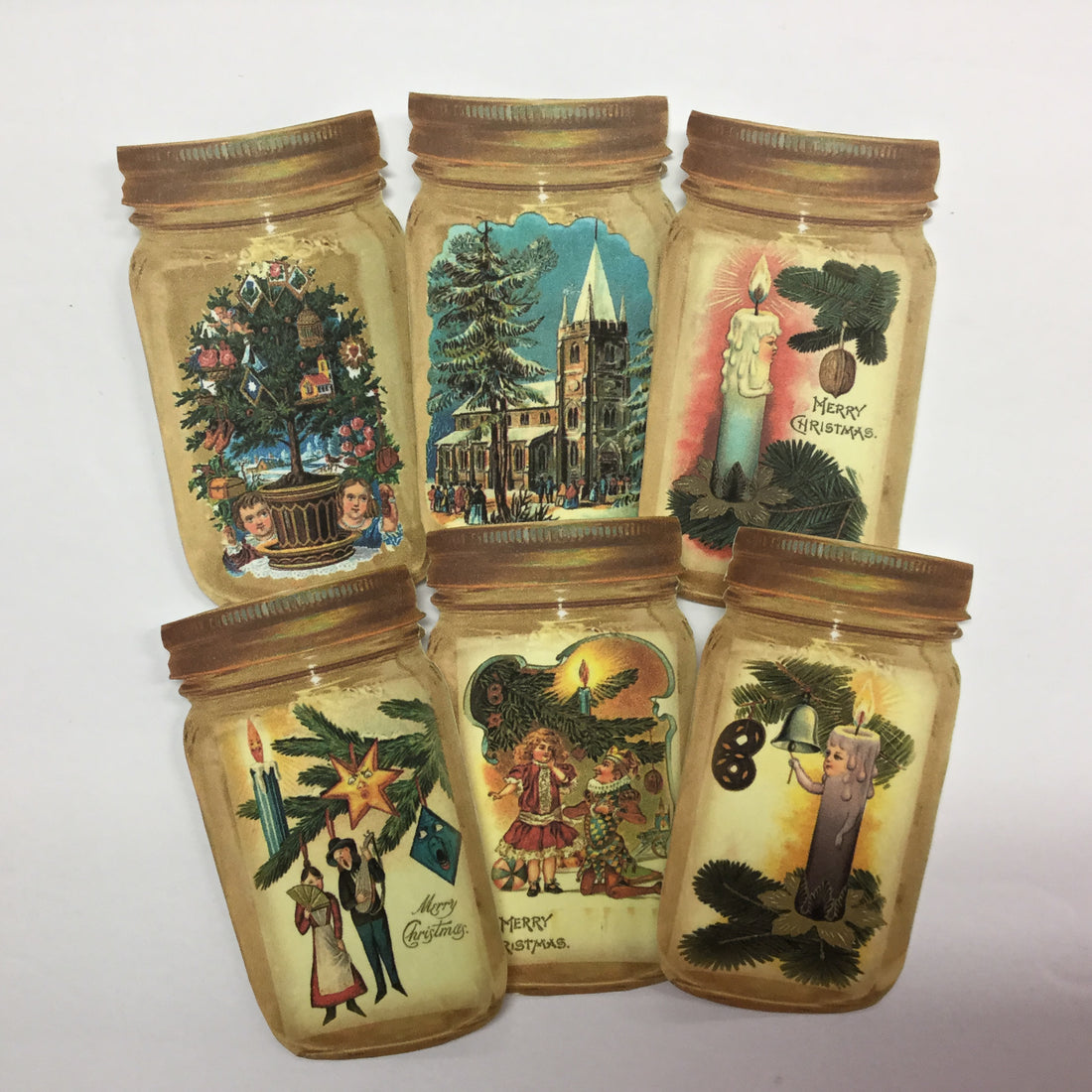 Tags & Ephemera 6pc VINTAGE CHRISTMAS JARS SetB Scrapbooksrus