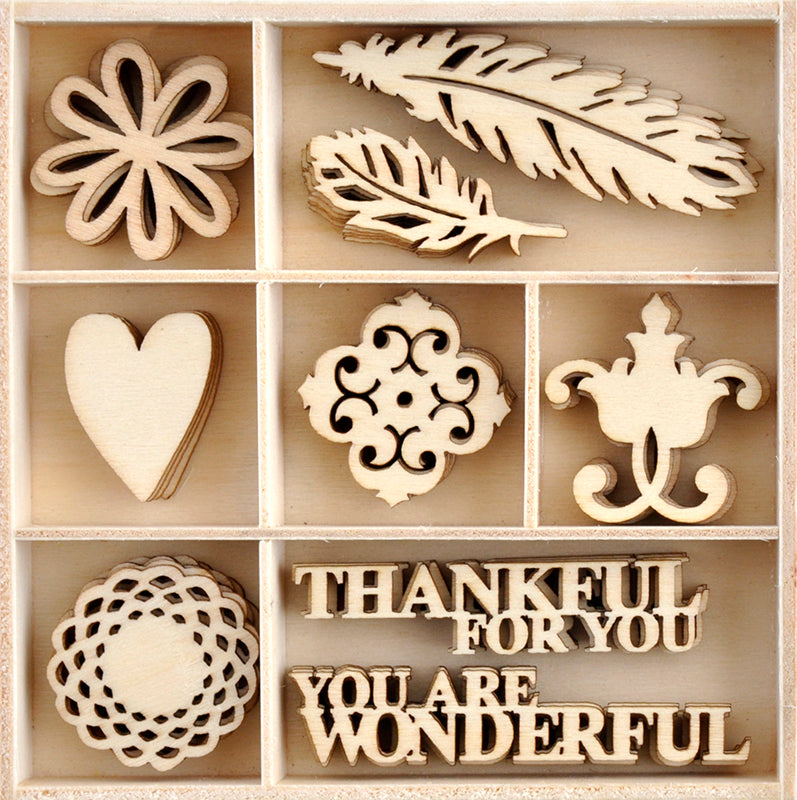 Kaisercraft GRAND BAZAAR Wooden Flourishes Pack 45pc Scrapbooksrus