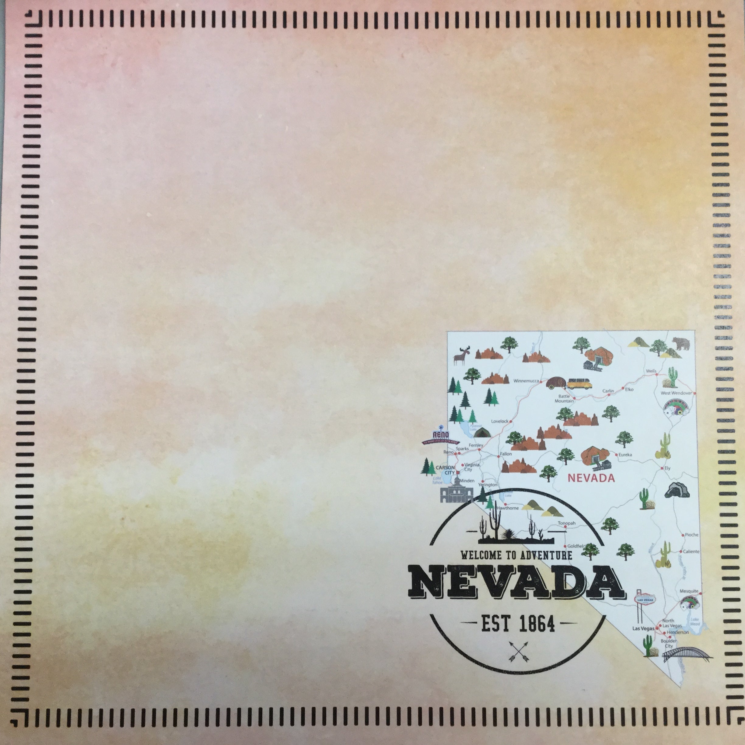 NEVADA POSTAGE MAP - PEACH Double Sided 12"X12" Scrapbook Travel Paper Scrapbooksrus