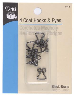 Dritz 4 Coat HOOKS AND EYES Black