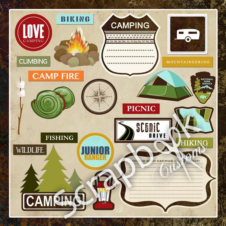 Camp LOVELY CAMPING Stickers 12&quot;X12&quot; Scrapbook Customs