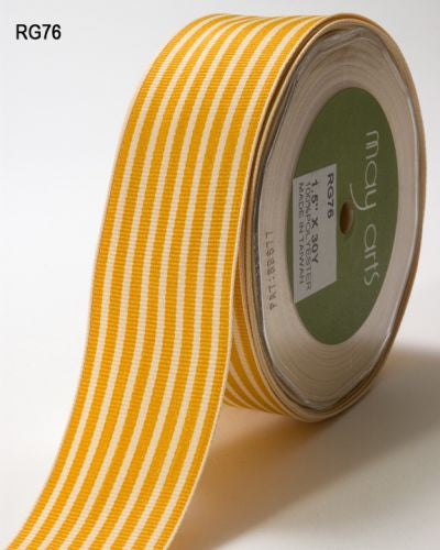May Arts IVORY STRIPES 1.5" Ribbon 1 yard yd - Scrapbook Kyandyland