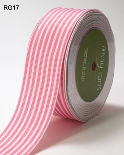 May Arts IVORY STRIPES 1.5" Ribbon 1 yard yd - Scrapbook Kyandyland