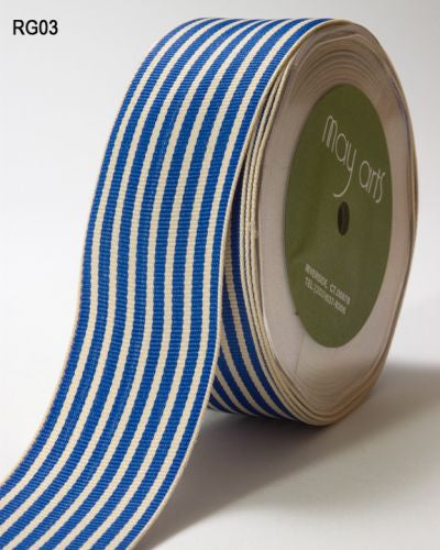 May Arts IVORY STRIPES 1.5" Ribbon 1 yard yd - Scrapbook Kyandyland