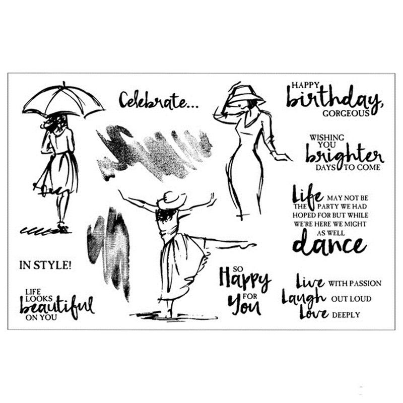 Woman Sketch Clear Acrylic Lady Stamp Set 13pc