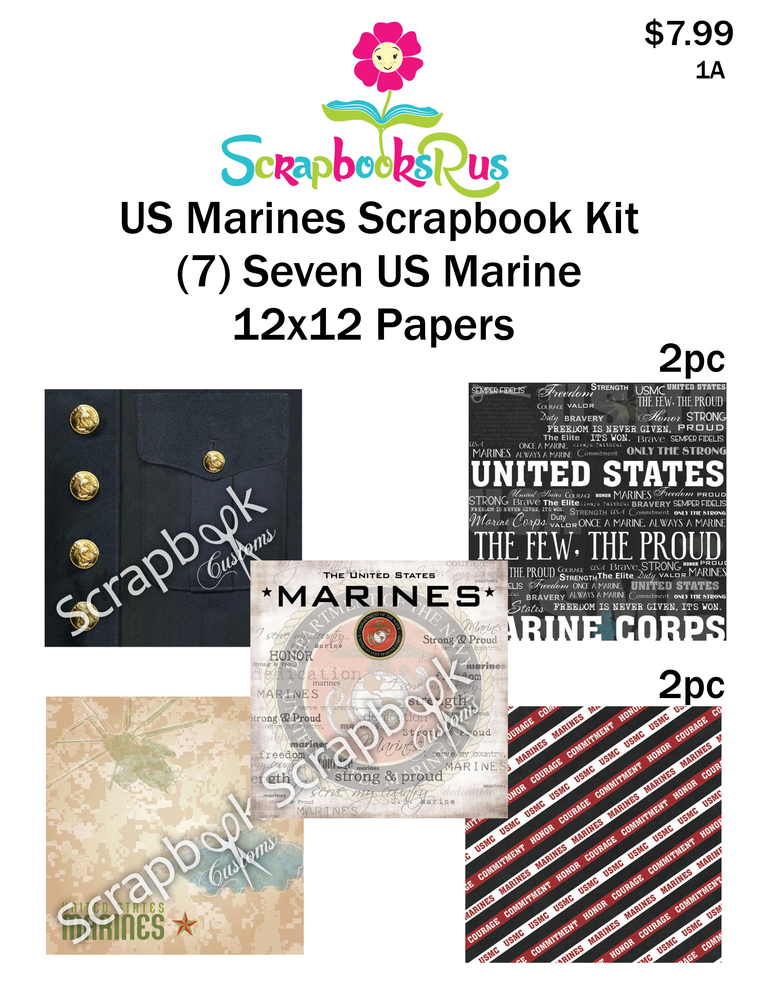Scrapbook Customs 7pc MARINES SCRAPBOOK KIT 12"X12" Papers 1A