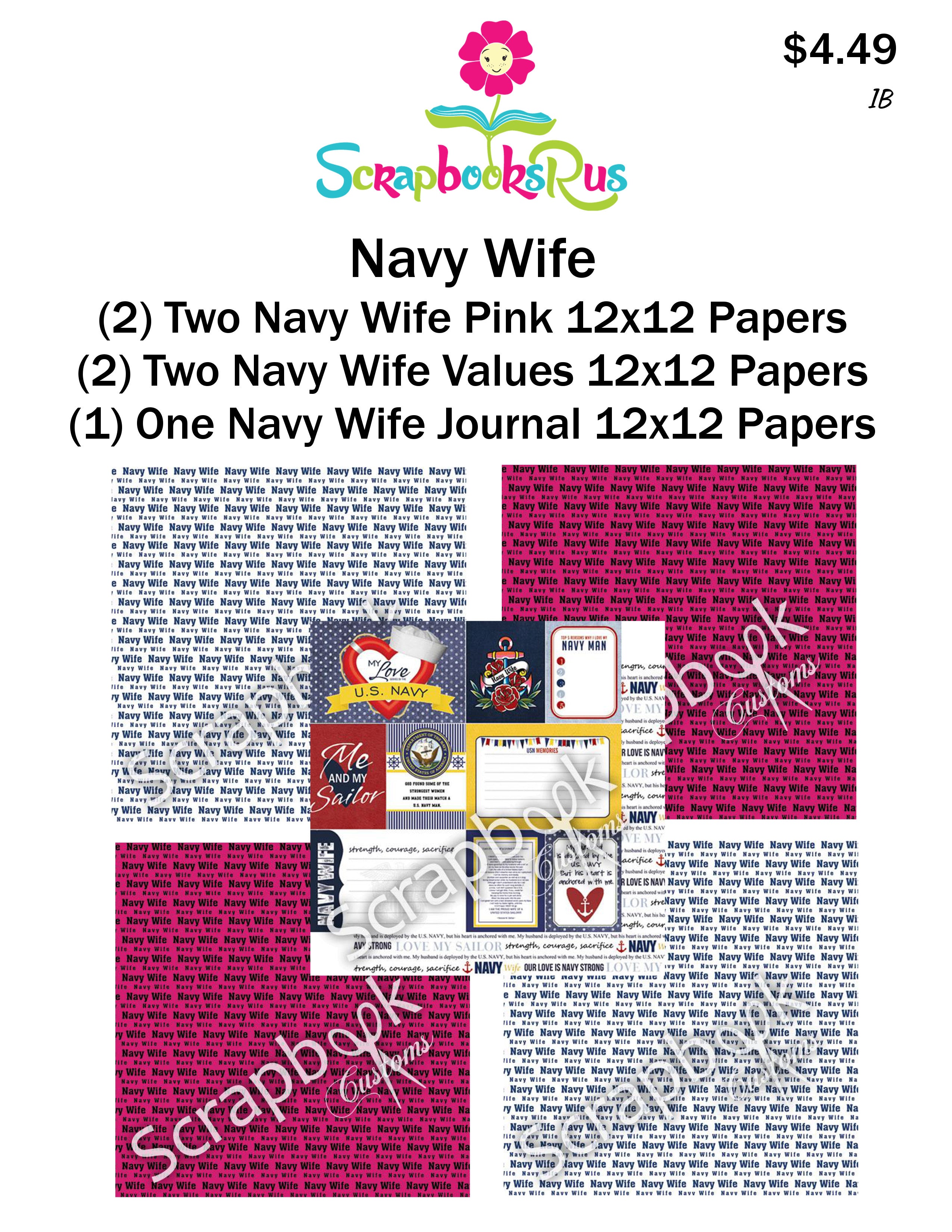 Scrapbook Customs NAVY WIFE 1B 12"x12” 5pc Scrapbook Papers