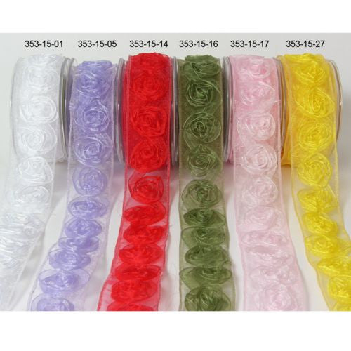 May Arts 1.5" SHEER ROSETTE RIBBON Flower Trim 1 yard yd - Scrapbook Kyandyland