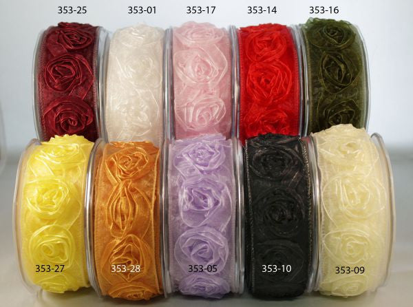 May Arts 1.5" SHEER ROSETTE RIBBON Flower Trim 1 yard yd - Scrapbook Kyandyland