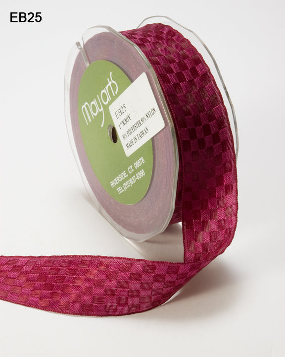 May Arts 1" WOVEN CHECKERED RIBBON Trim 1 yard yd - Scrapbook Kyandyland