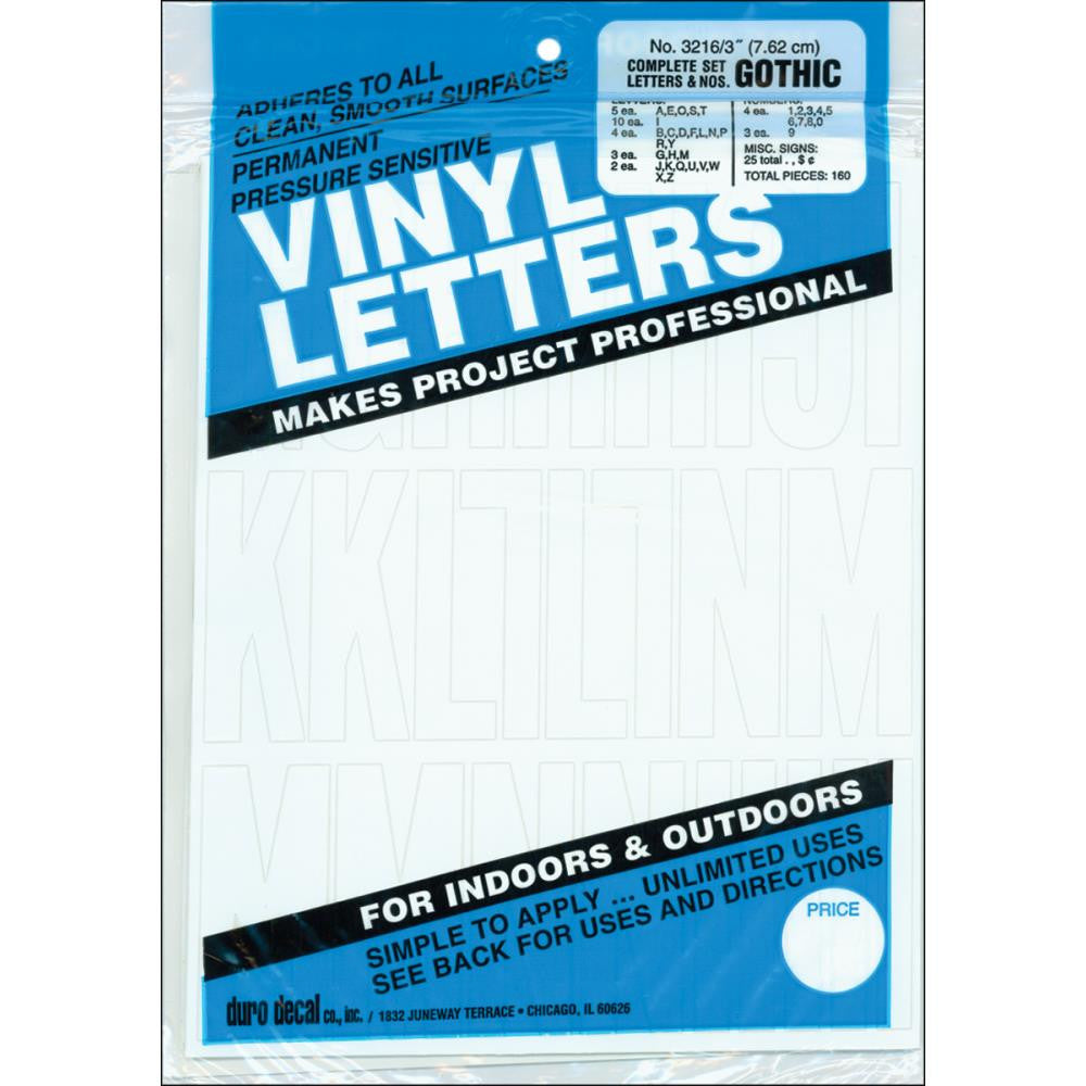 Duro Vinyl Stickers GOTHIC WHITE Letter & Numbers 1-3 inch - Scrapbook Kyandyland