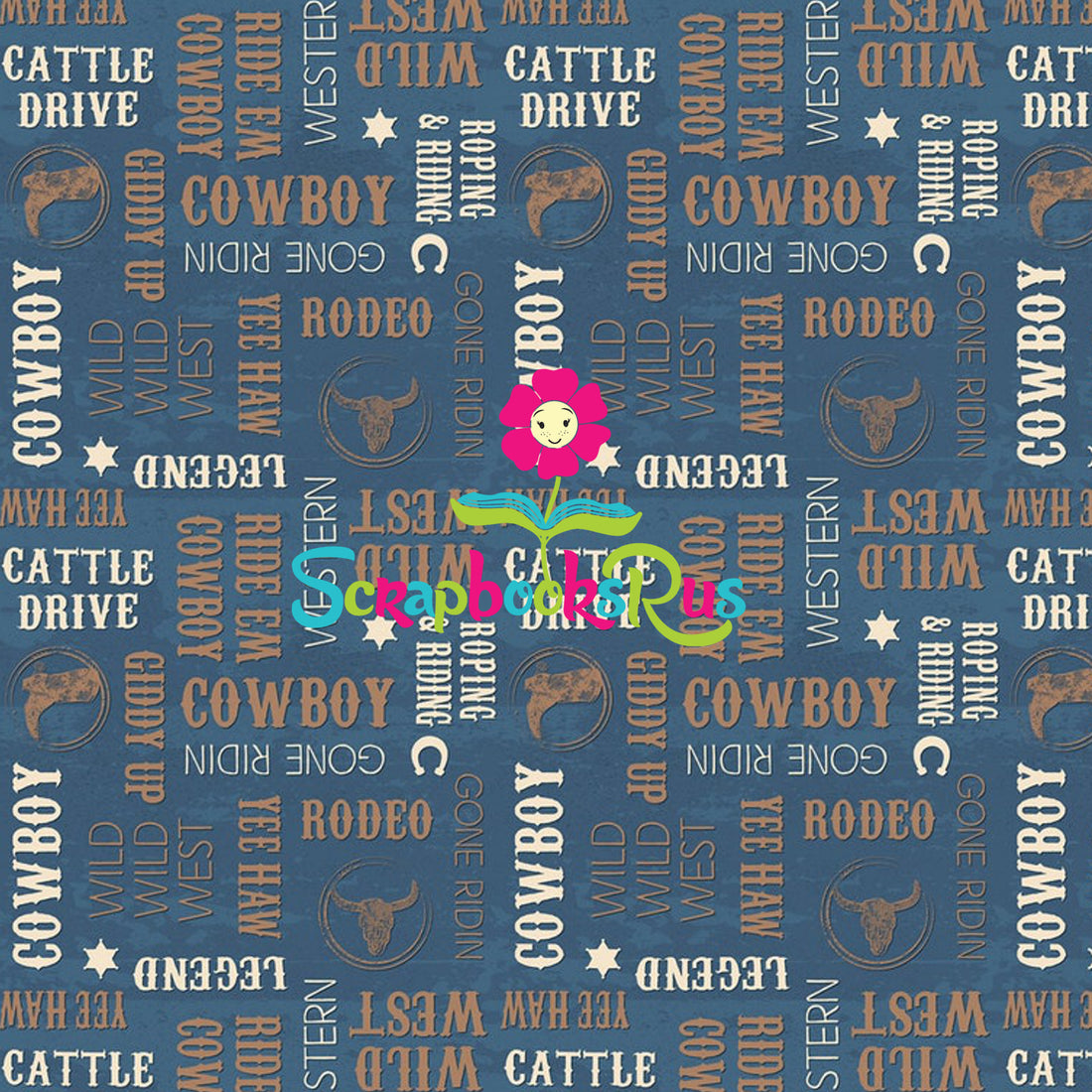 Western HEART OF THE WEST WORDS 12"x12" Cowboy Scrapbook Paper