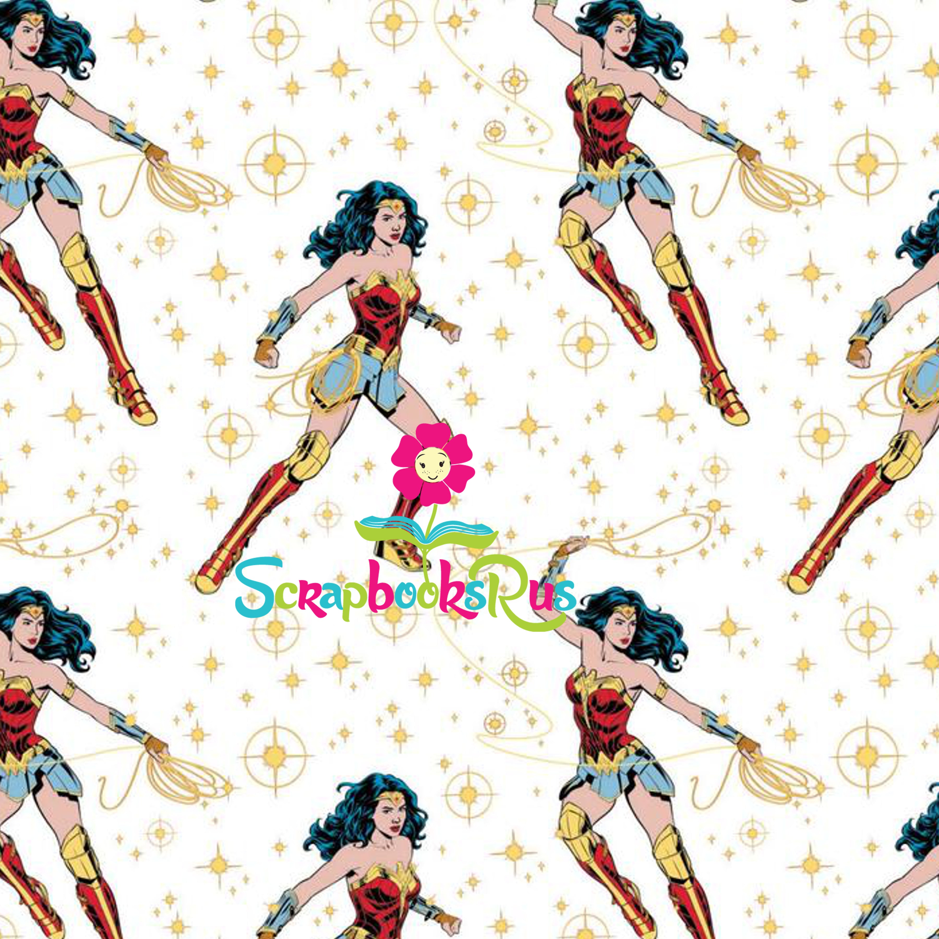 Wonder Woman 1984 POSES WHITE Shimmer 12"x12" DC Scrapbook Paper
