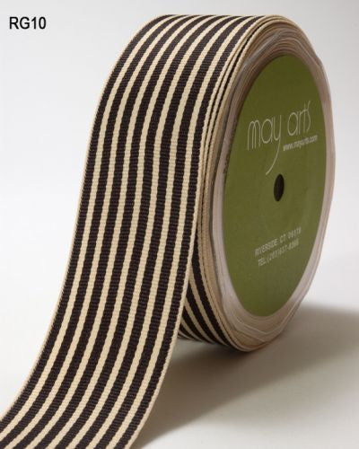May Arts IVORY STRIPES 1.5" Ribbon 1 yard yd - Scrapbook Kyandyland