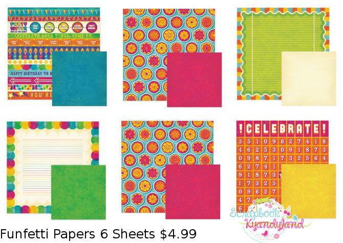 We R Memory Keepers 6pc FUNFETTI PAPER KIT Scrapbook Sheets