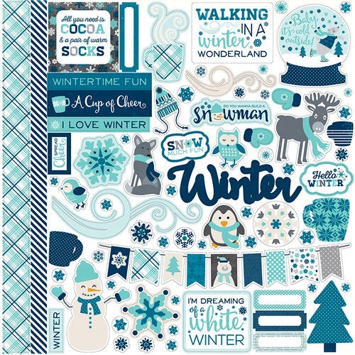 Echo Park Hello Winter ELEMENT STICKERS 12"x12" Scrapbooksrus