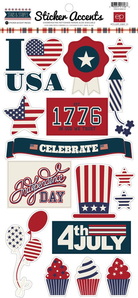 Echo Park STARS & Stripes Accent Stickers