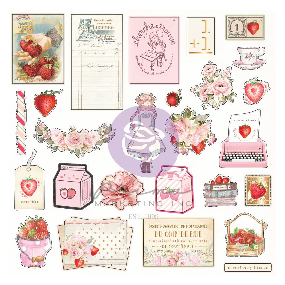 Prima Strawberry Milkshake EPHEMERA Shapes Tags Foil 52pc