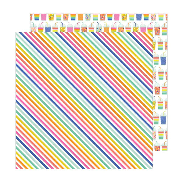 Pebbles Live Life Happy RAD STRIPES 12"X12" Scrapbook Paper