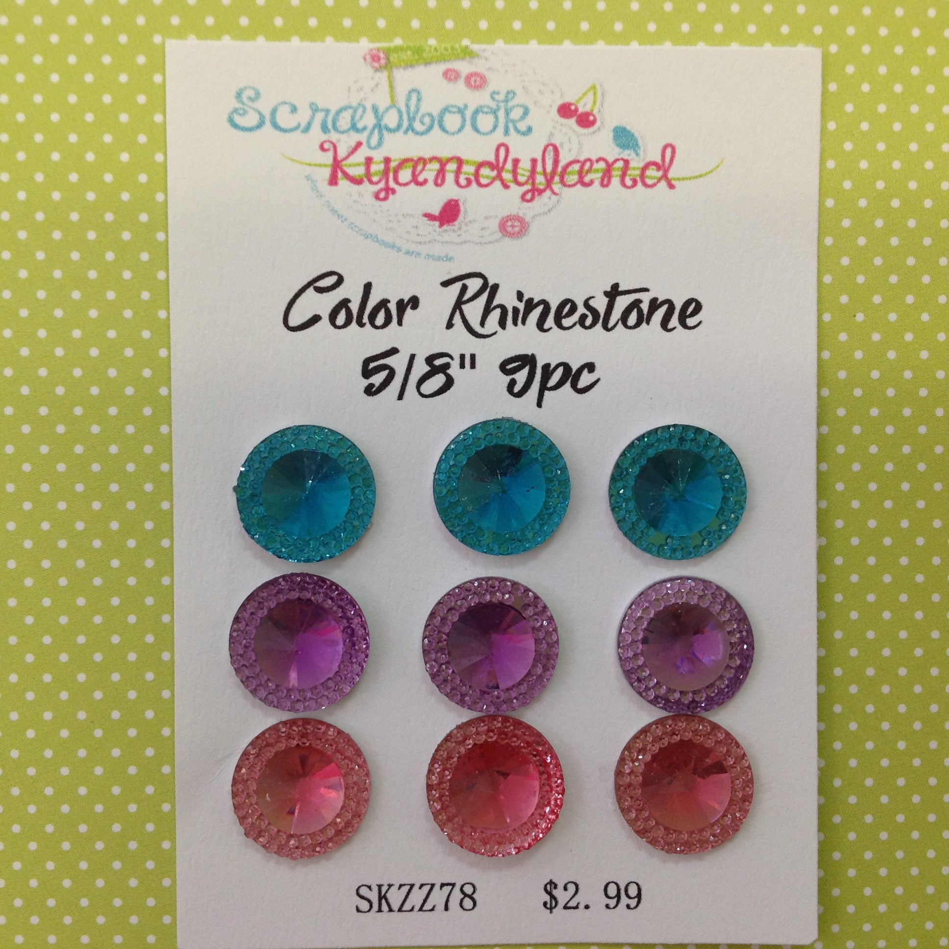 COLOR RHINESTONE Mixed Gems 9pc 5/8"