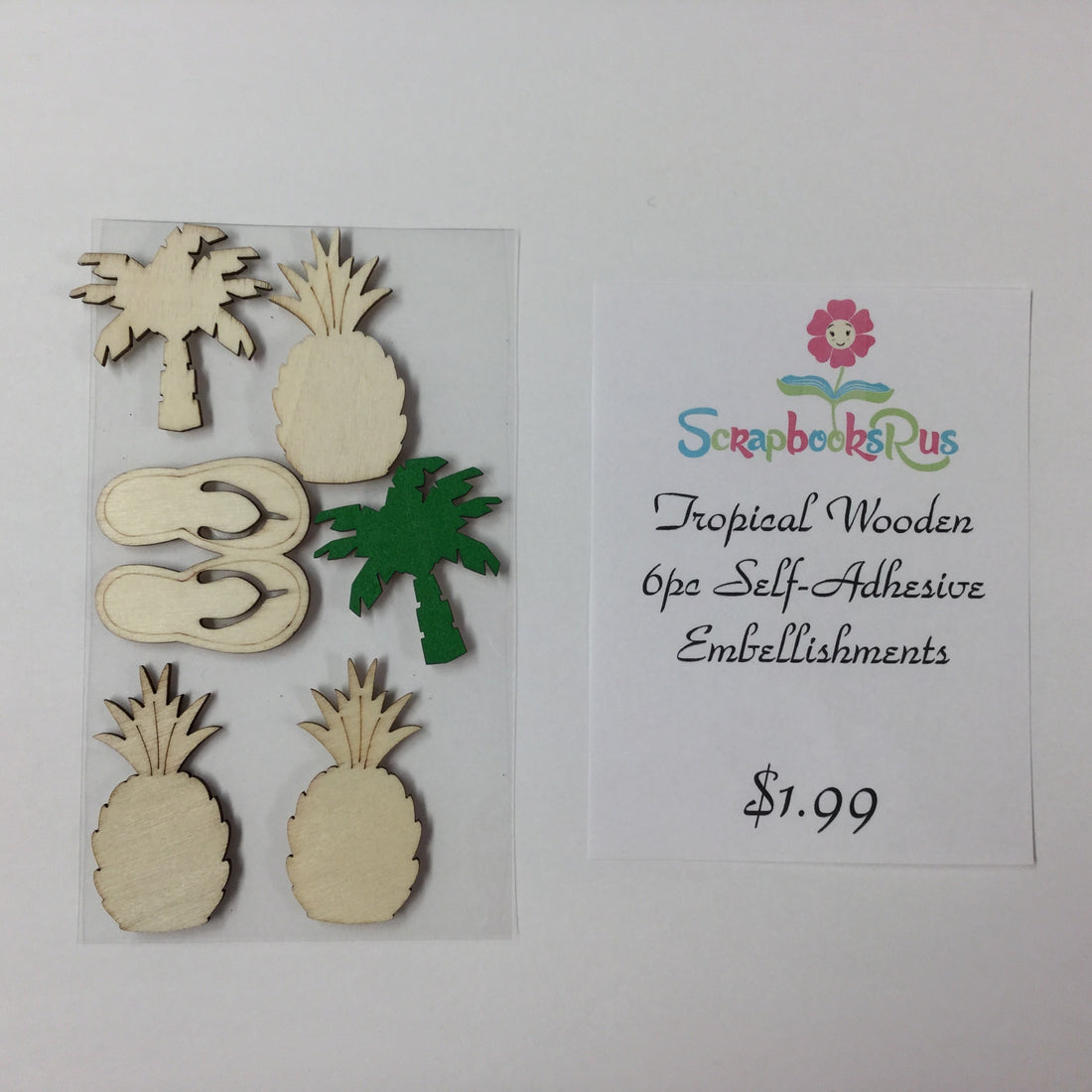 Tropical Wooden Self-Adhesive Embellishments 6pc Scrapbooksrus