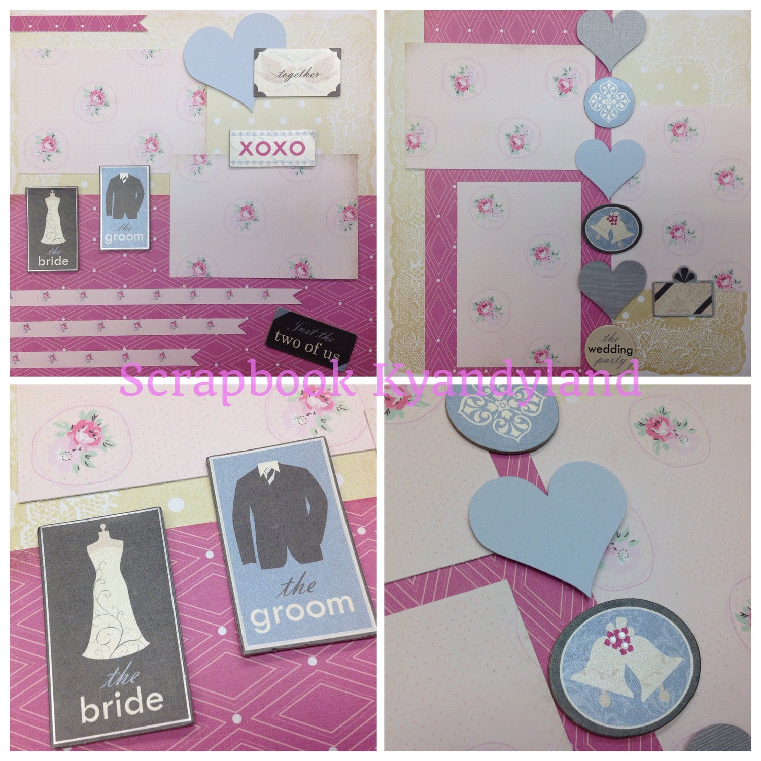 Premade Scrapbook Pages WEDDING LOVE (2) 12"x12" Marriage