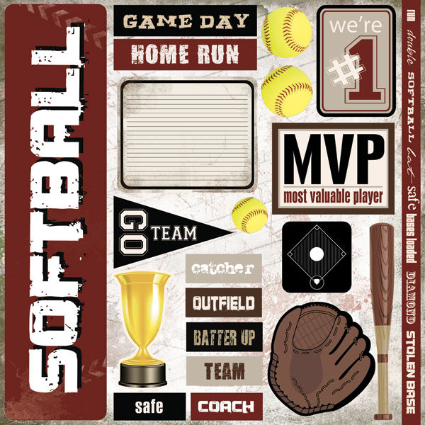 SOFTBALL EXTREME 12x12 Stickers 21pc Scrapbooksrus Customs ScrapbooksRus