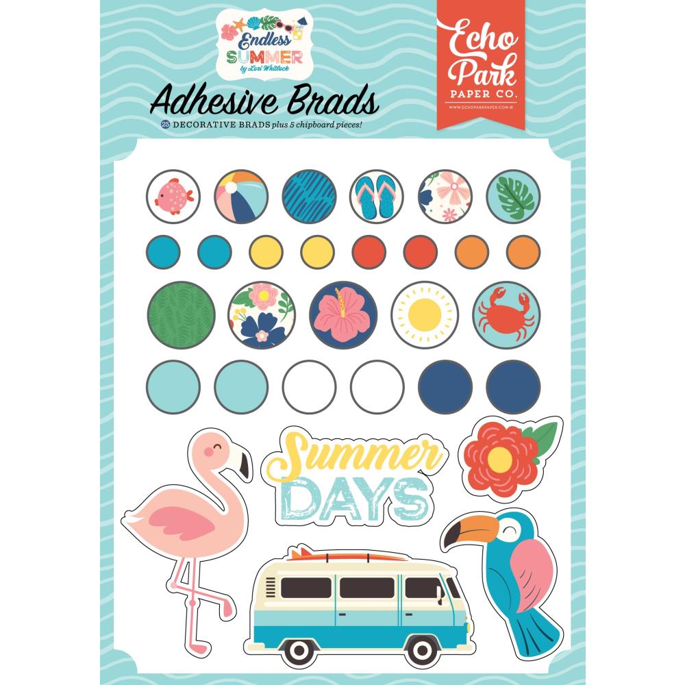 Echo Park ENDLESS SUMMER DECORATIVE BRADS 30pc Scrapbookrus