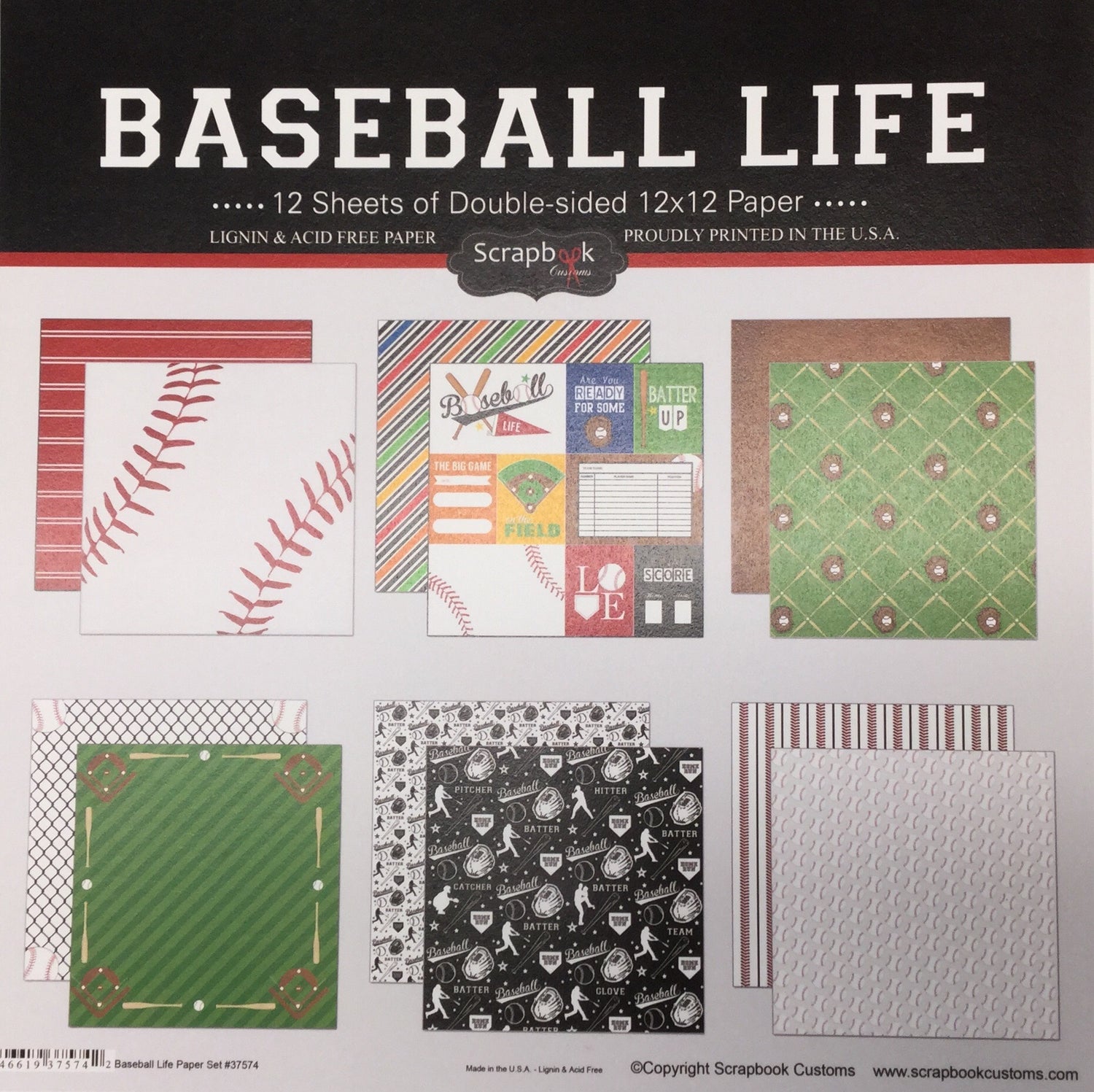 BASEBALL LIFE KIT 12"X12" Scrapbook Paper 12 Sheets