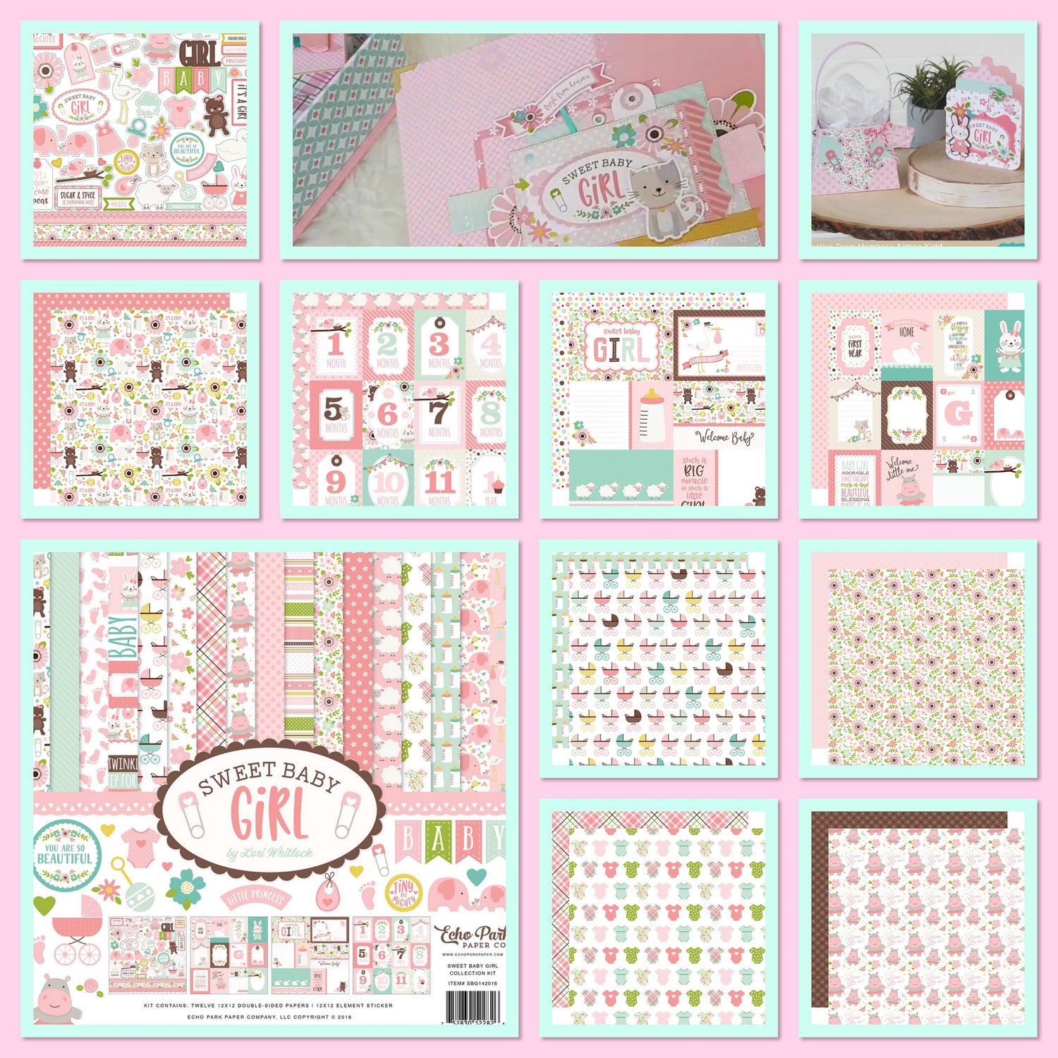 Echo Park SWEET BABY GIRL 12"X12" 13pc. Scrapbook Kit Scrapbooksrus
