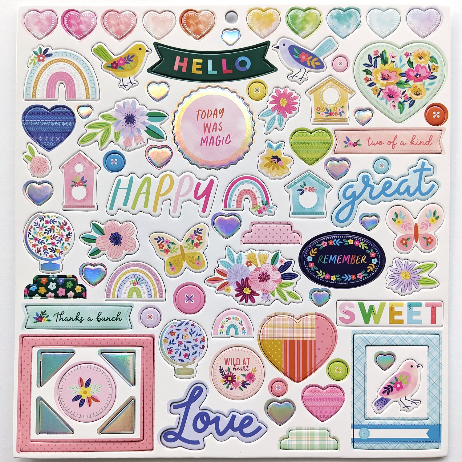 Paige Evans Blooming Wild FOIL CHIPBOARD Stickers 78pc