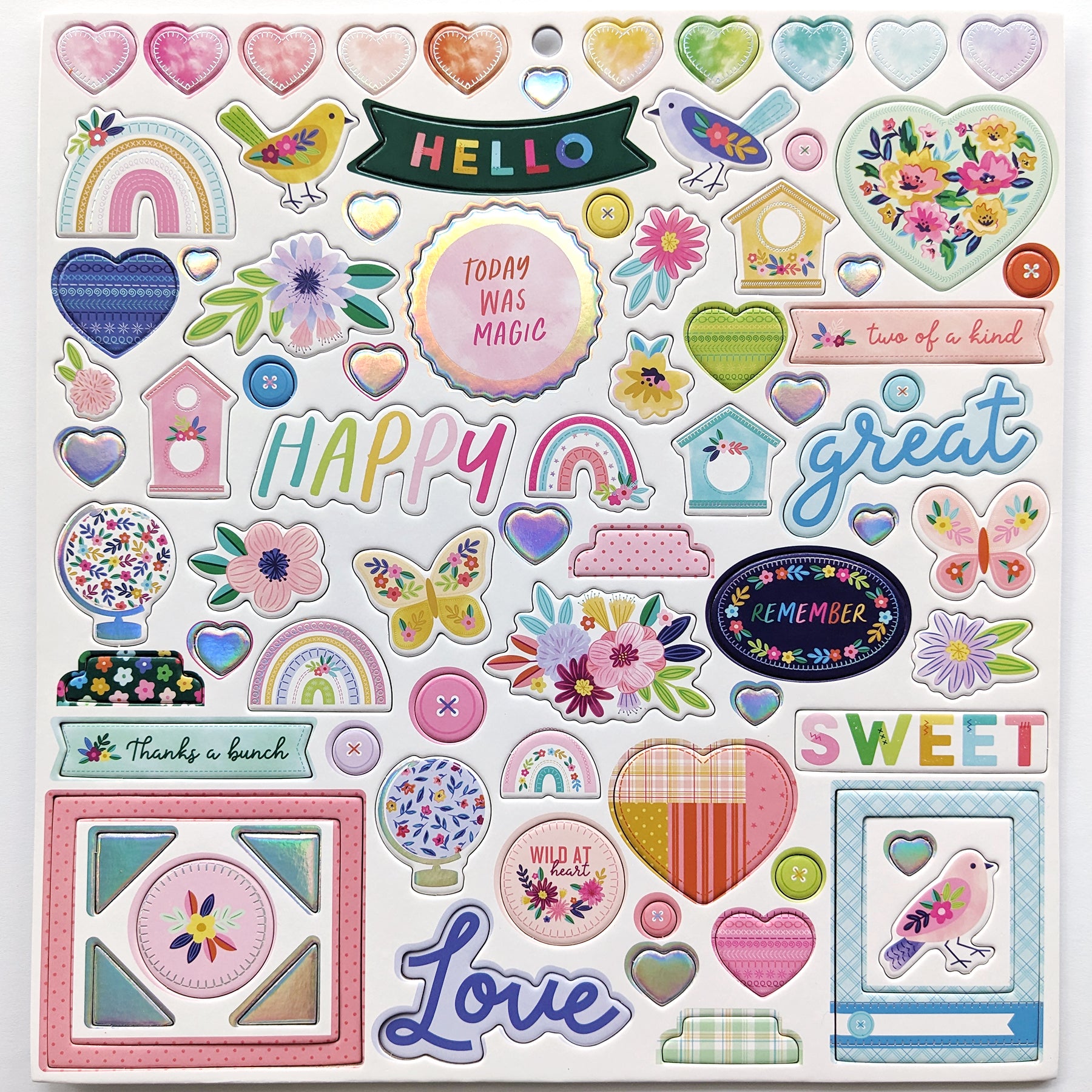 Paige Evans Blooming Wild FOIL CHIPBOARD Stickers 78pc