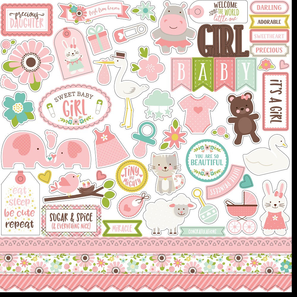Echo Park SWEET BABY GIRL 12"X12" 13pc. Scrapbook Kit Scrapbooksrus