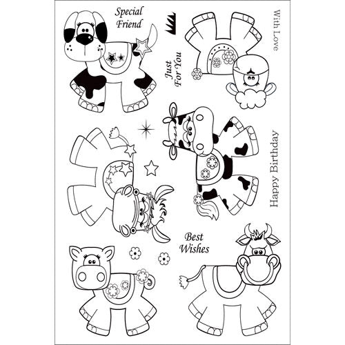 Kanban Clear Stamps FARMYARD WOBBLERS Acrylic 16pc