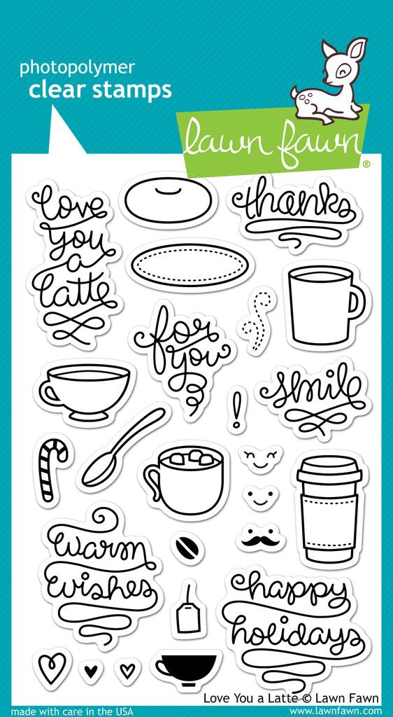 Lawn Fawn LOVE YOU A LATTE Clear Stamps 25pc