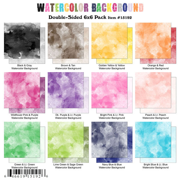 WATERCOLOR BACKGROUND 6”x6” Pack Double-sided Scrapbook Customs