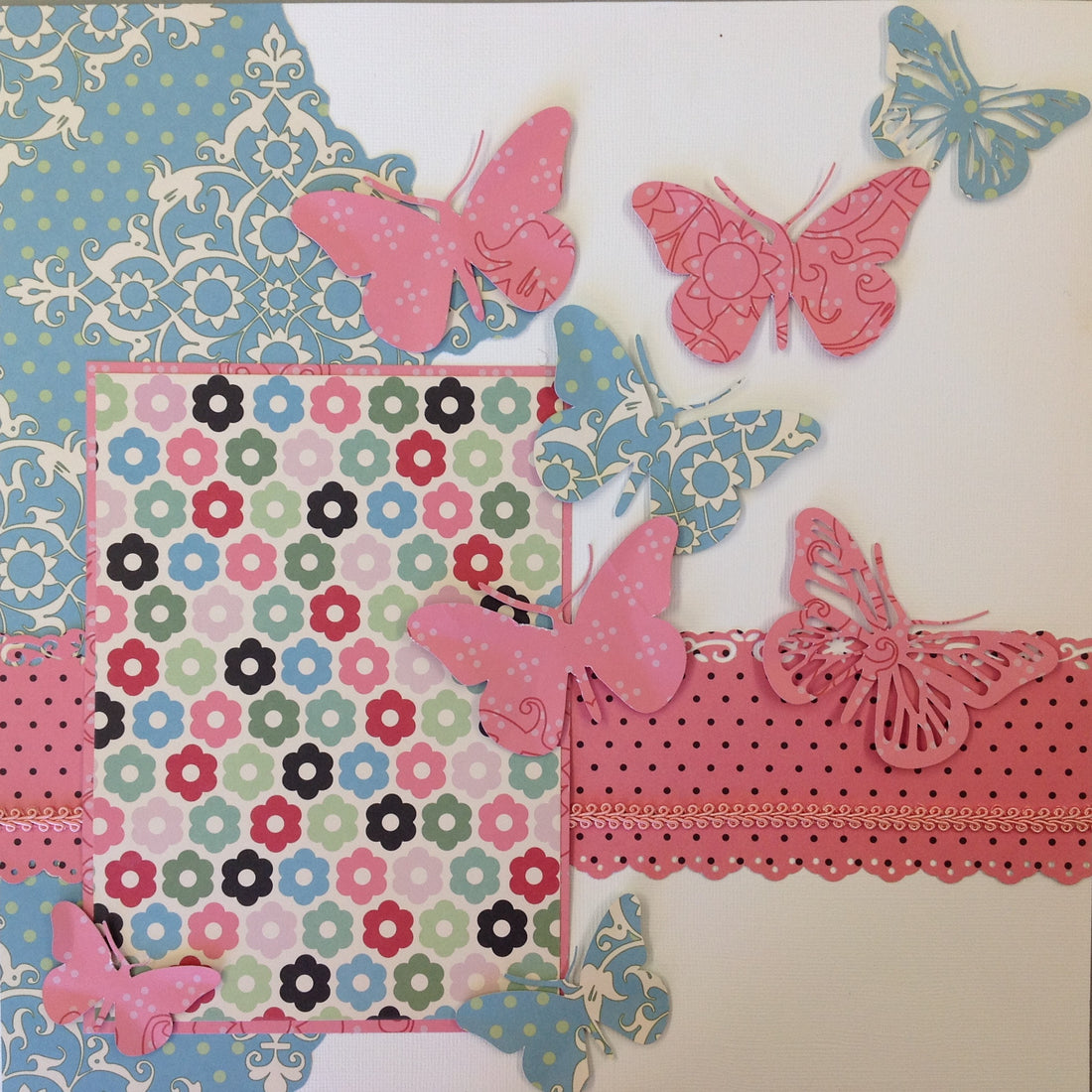 Premade Scrapbook Page (1) 12"x12" SPRING FLOWERS