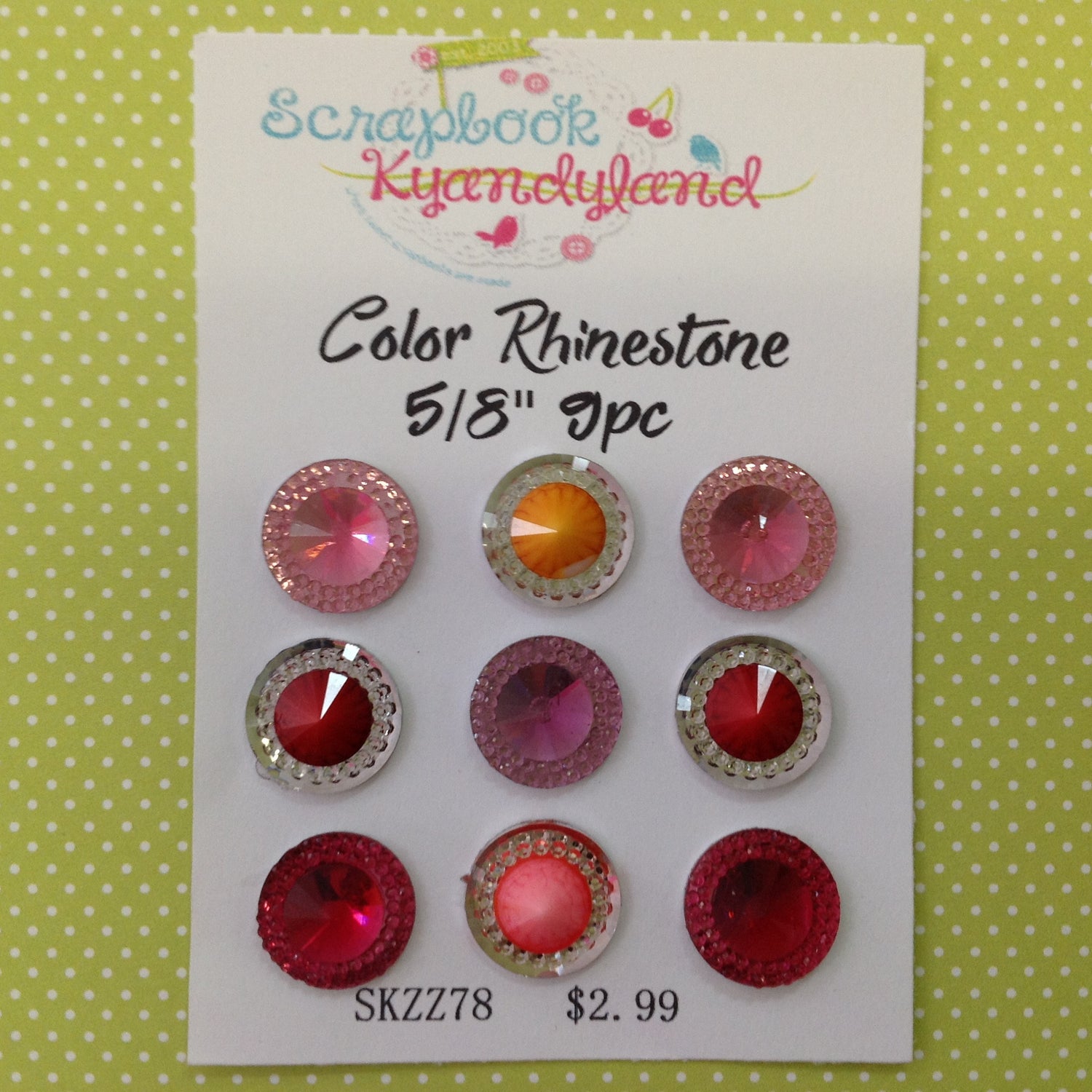 COLOR RHINESTONE Mixed Gems 9pc 5/8"