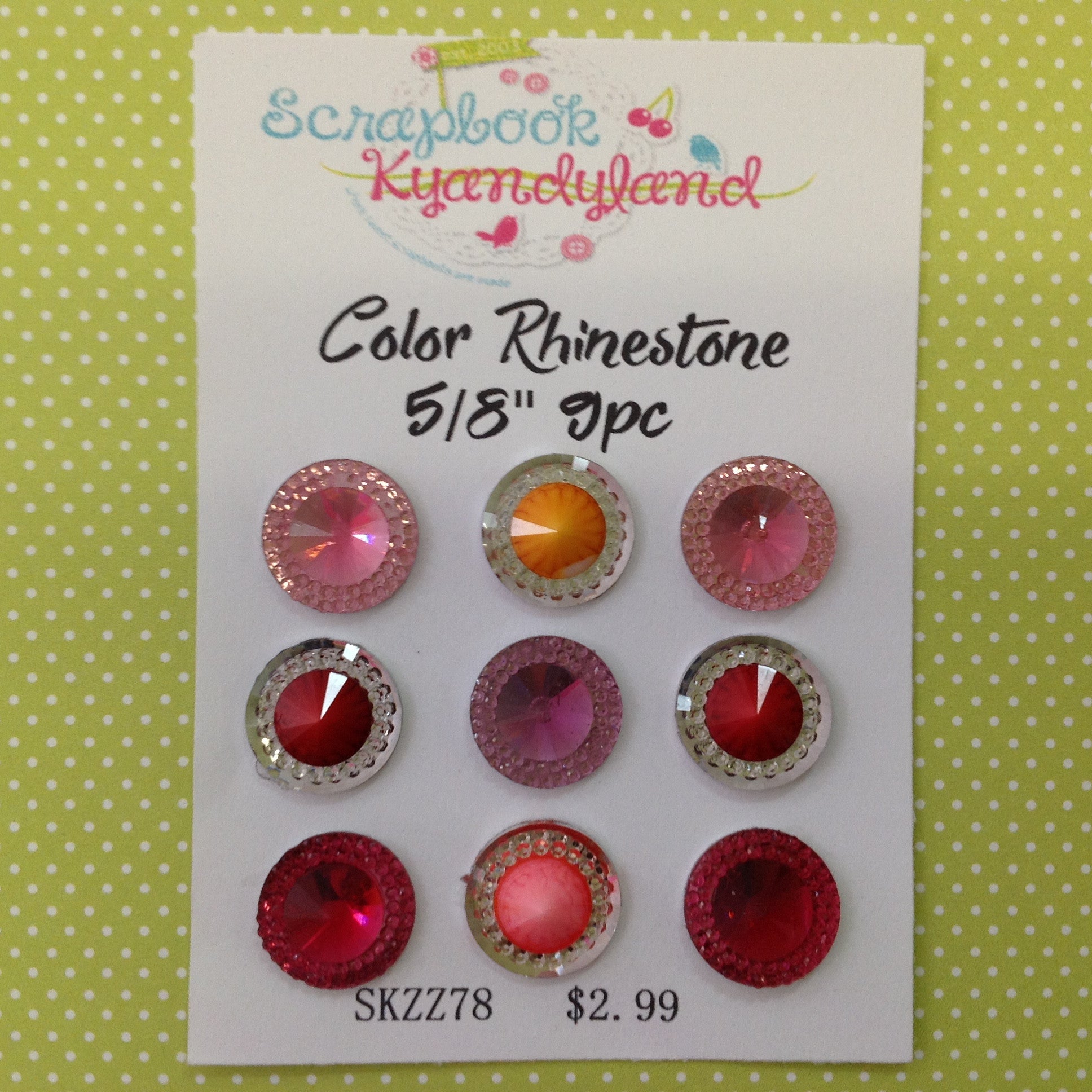 COLOR RHINESTONE Mixed Gems 9pc 5/8"