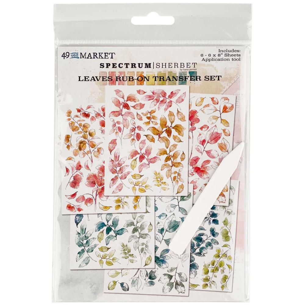 49 and Market Spectrum Sherbet LEAVES RUB-ON Transfer Set Scrapbooksrus