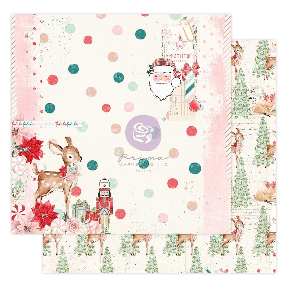 Prima Candy Cane Lane Collection RED PEPPERMINT 12&quot;X12&quot; Scrapbook Paper