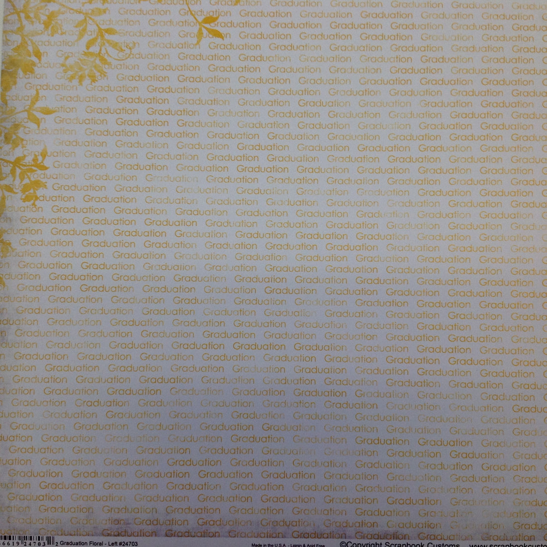 GRADUATION FLORAL LEFT YELLOW 12"X12" Scrapbook Customs Paper