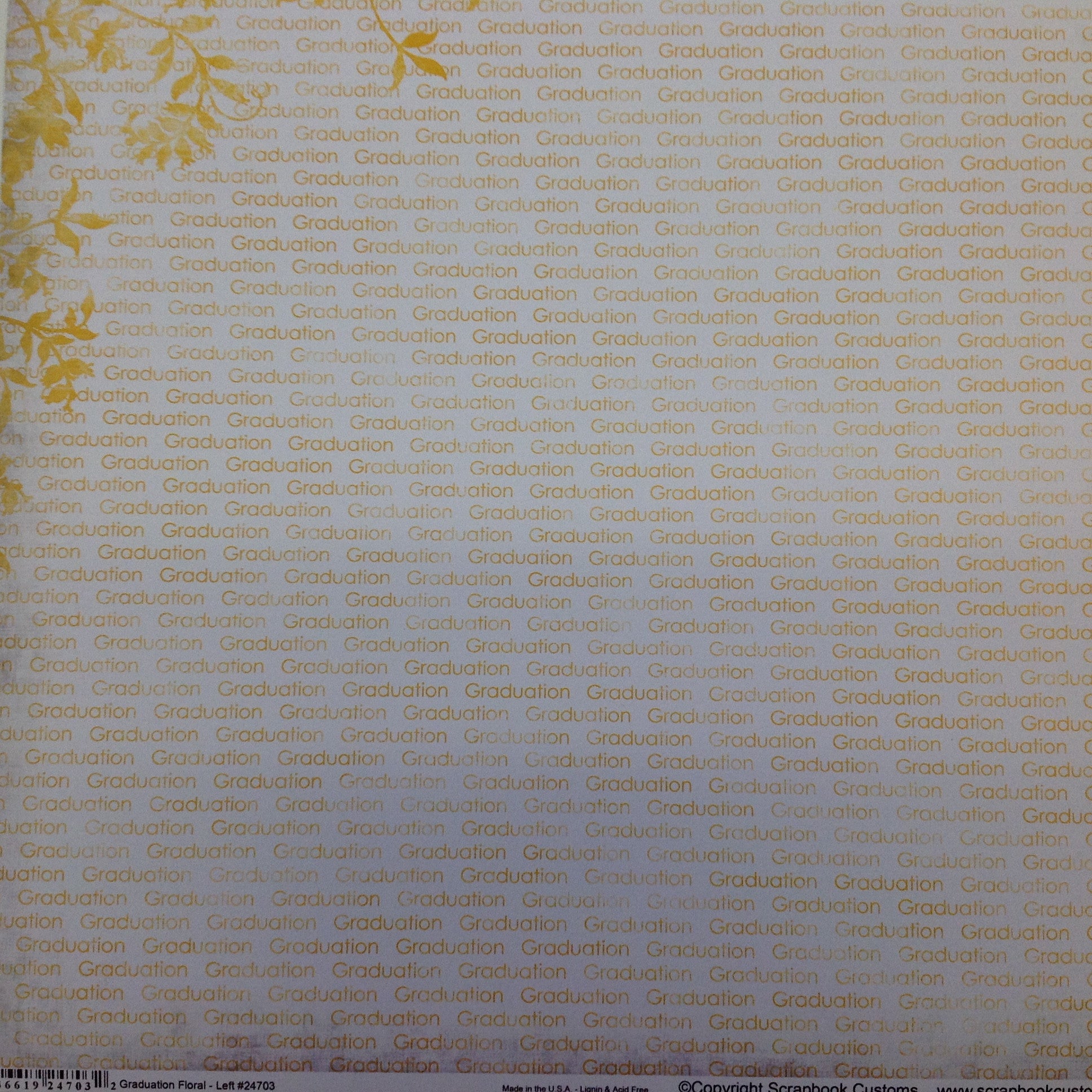 GRADUATION FLORAL LEFT YELLOW 12"X12" Scrapbook Customs Paper