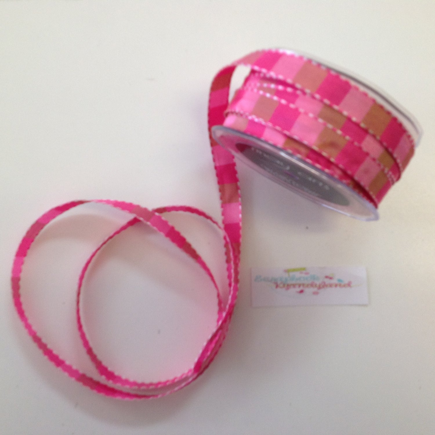 May Arts 1/2"STITCHED SQUARES Ribbon Trim 1 yard yd - Scrapbook Kyandyland