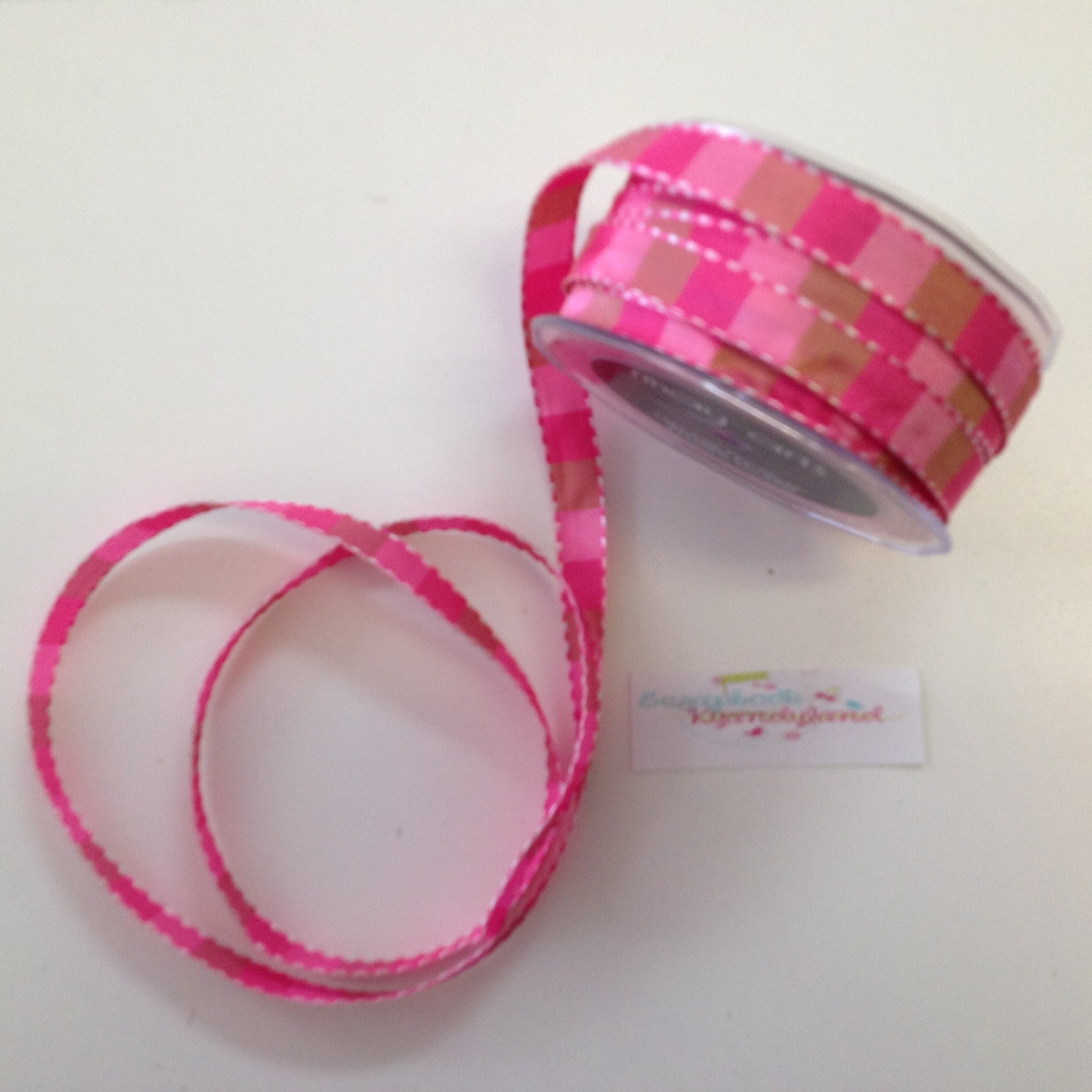 May Arts 1/2"STITCHED SQUARES Ribbon Trim 1 yard yd - Scrapbook Kyandyland